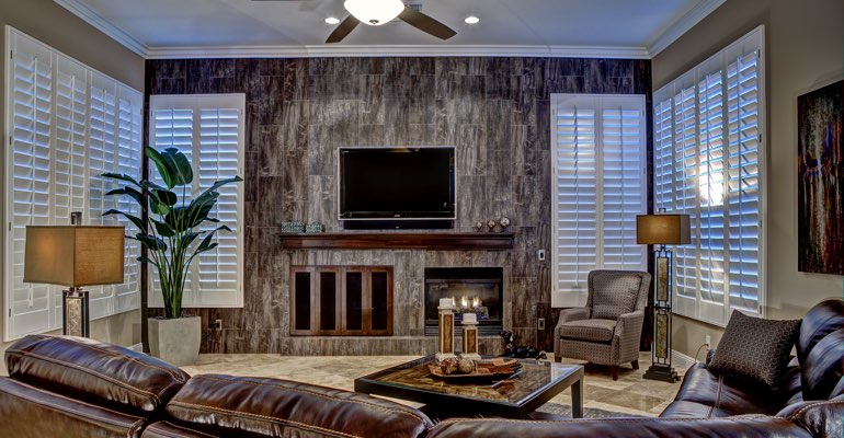 Raleigh living room with shutters